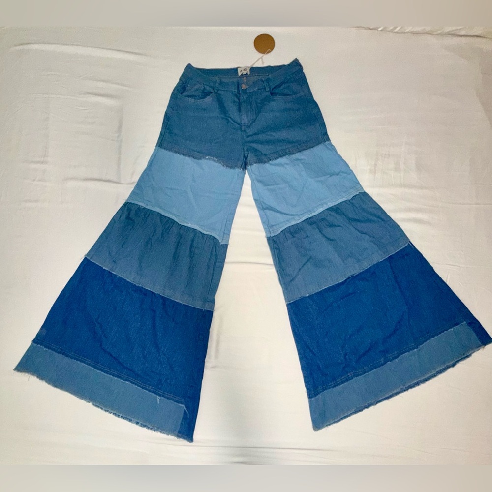 BiBi Blue Patchwork Flare Jeans NWT - image 1